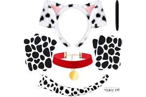 Matiniy 101 Days of School Dalmatian Costume Include Dog Ear Headband Velvet Choker Tail Felt Stickers for Party Dress Up
