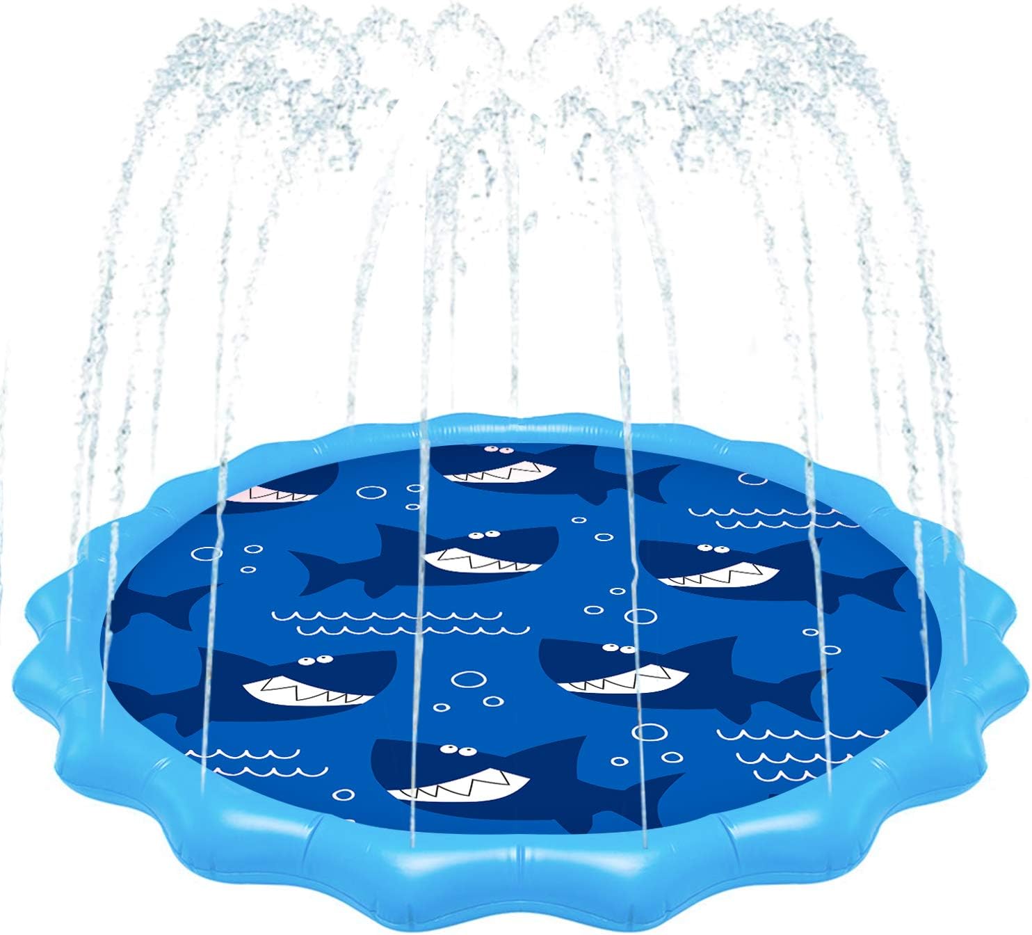 Polita Splash Pad, Toddlers Sprinkler Mat with Shark Pattern, Non-Slip and Child Safety, Outdoor Backyard Water Splash Mat for 3-12 Years Babies Boys and Girls (Blue, 67")