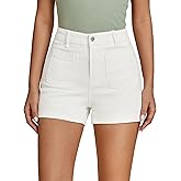 luvamia Jean Shorts for Women High Waisted Trendy Flat Pockets Cutoff Stretchy Denim Shorts Casual Summer