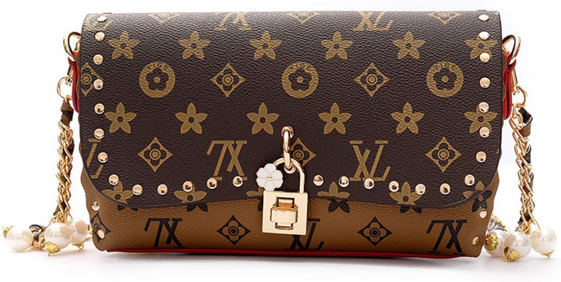 Women's Old Flower Small Square Bag Pearl Chain Shoulder Rivet Lock Buckle Messenger Tide Evening Cultches For ladies