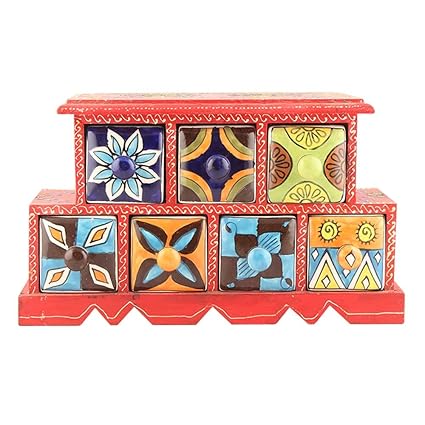 Buy Indian Shelf Handmade Wooden And Ceramic Multicolor Seasoning