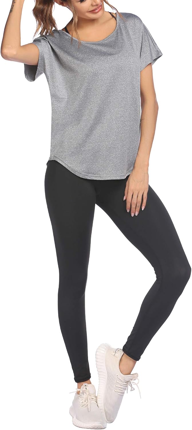 COOrun Workout Tops for Women Loose Fit Yoga Shirts Mesh Open Back Women Active Sports Running Clothing: Clothing