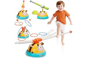 Birebebys 4 in 1 Outdoor Toy for Kids Ages 4-8, Jump Toy Toss Ring Baseball Game with Music, Outside Family Sports Games, Ideal Birthday, Xmas Gifts for Boys Girls Ages 3 4 5 6 7 8