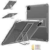 UUcovers Clear Stand Case for iPad Pro 12.9 Inch 6th/5th/4th/3rd Generation (2022/2021/2020/2018) with Pencil Stylus Pen Holder/Kickstand Soft TPU Back Transparent Shockproof Lightweight Cover, Clear