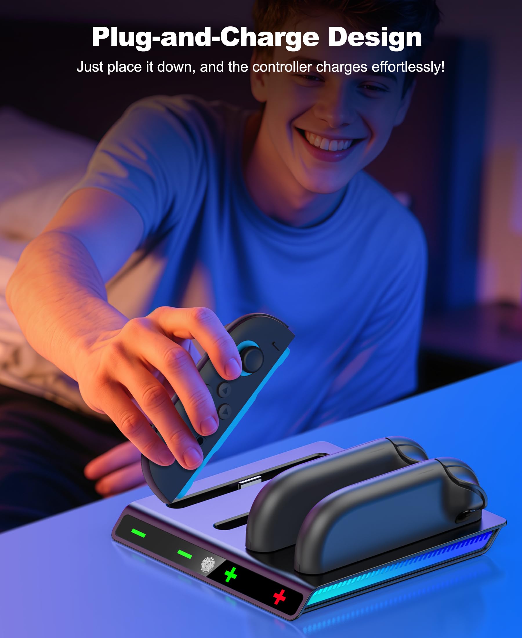 HELLCOOL Ladestation kompatibel mit 2025 Nintendo Switch 2 Joy Con, 2.5Std Schnelles Ladestation mit LED Ladeanzeige/Cooles RGB Licht, Halterung für Nintendo Switch 2 Joy Con 7