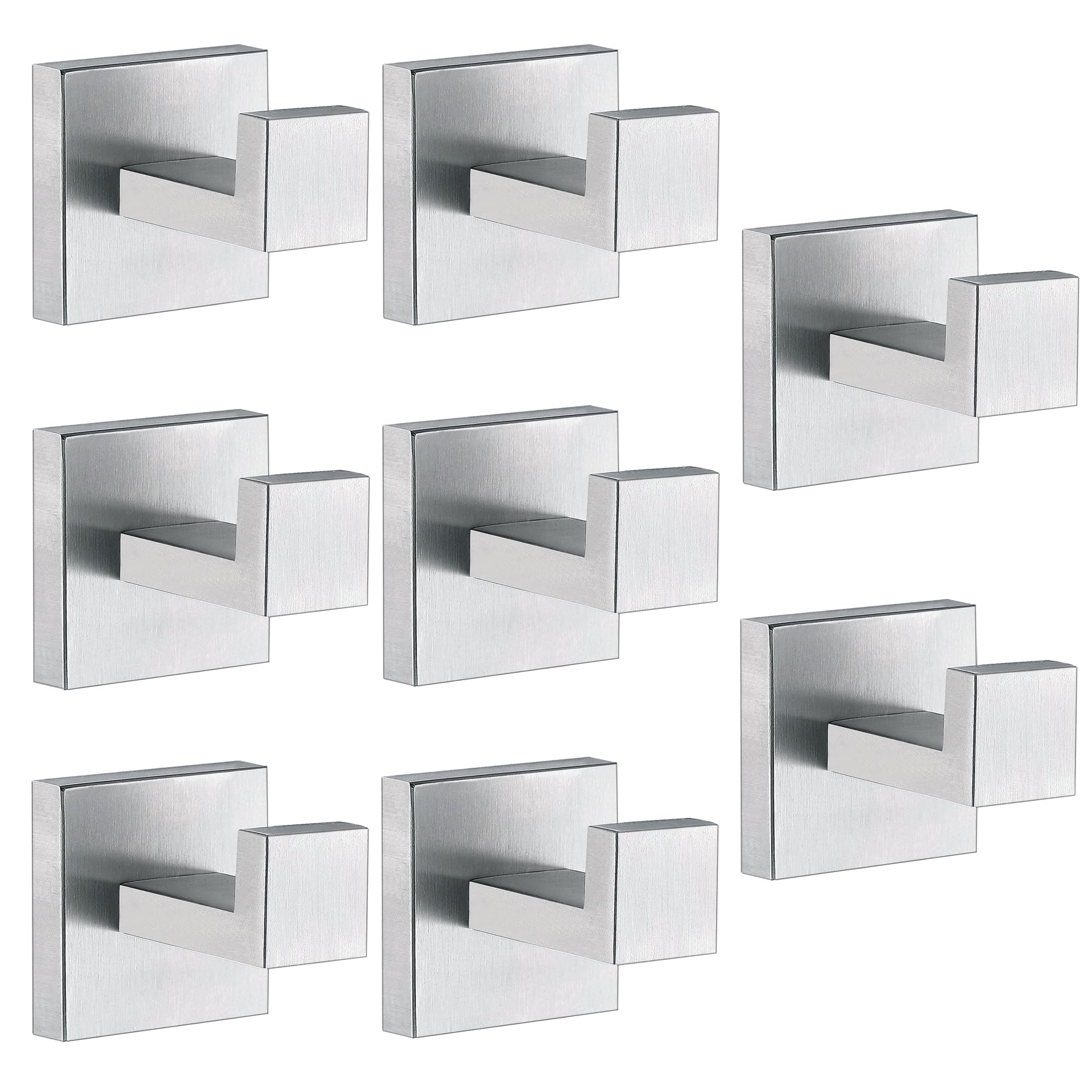 Towel Hooks For Bathrooms, Brushed Nickel Towel Hook For Kitchen Bathroom, SUS304 Stainless Steel Coat Hook, Square Heavy Duty Holder Robe Hooks For Hanging Towels,Coats,Sponges,Wall Mount, 8 Pack Image
