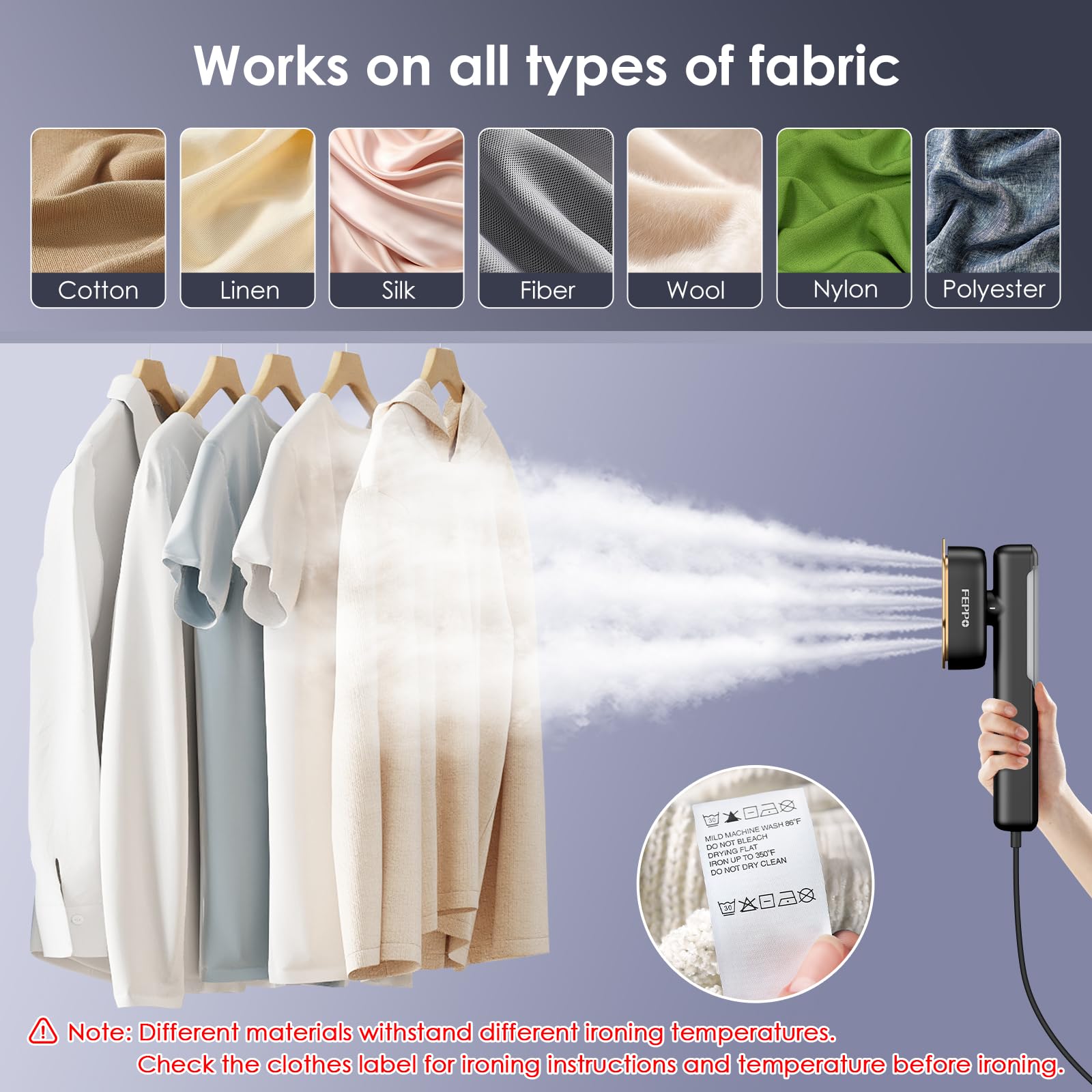 FEPPO Travel Steamer for Clothes, 110-240V Dual Voltage Portable Steamer & Iron 2 in 1, Fast Heat Up, 1100W Powerful Garment Steamer, Large Ceramic Heat Panel for Home & Global & Europe Traveling