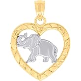 Jewels By Lux 14kt Two-tone Gold Womens Heart Elephant Good Luck Animal Wildlife Charm Pendant