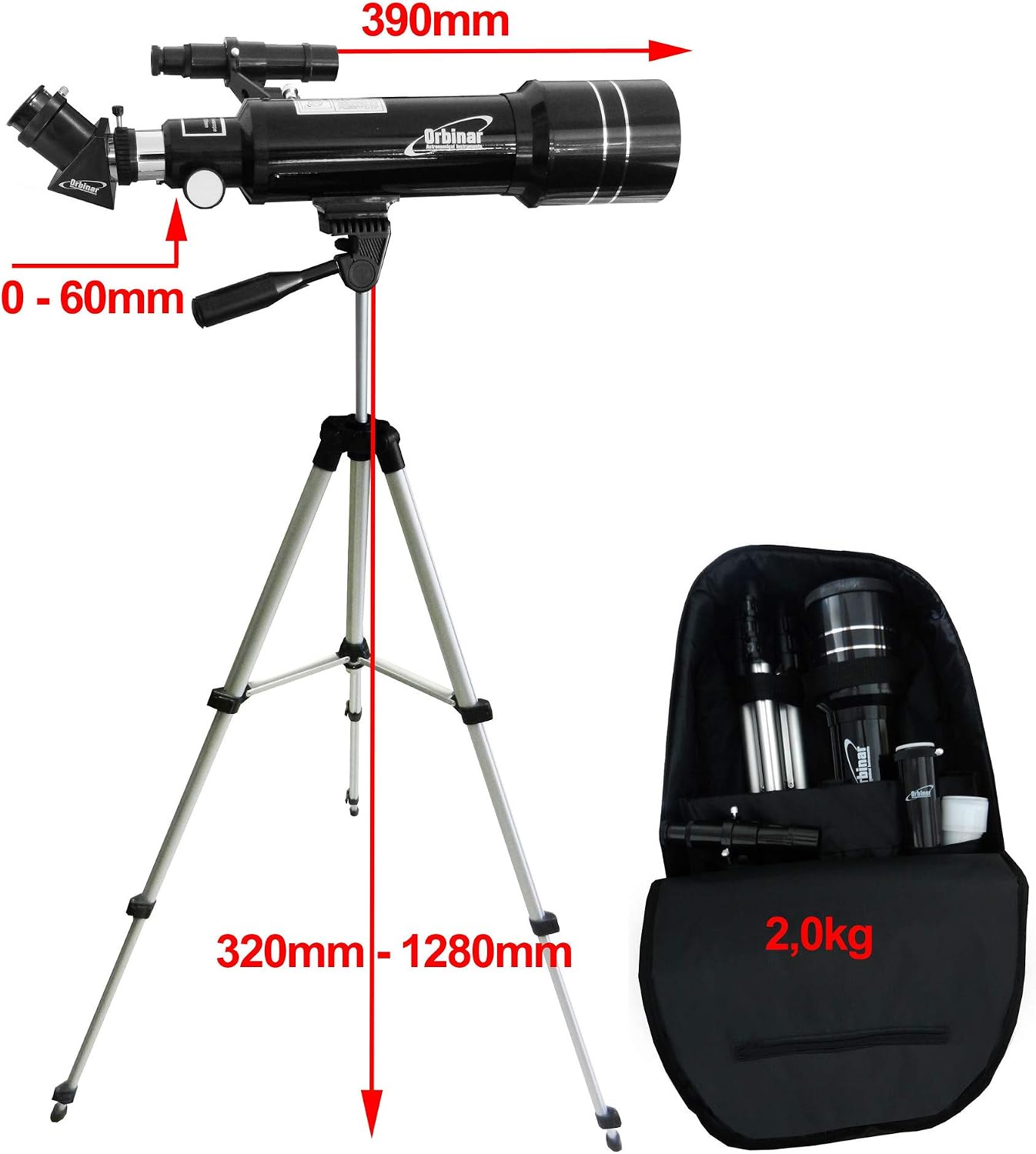 Orbinar 400/70 Reise Teleskop + Rucksack Spektiv Refraktor Fernrohr Astronomie - Image 5