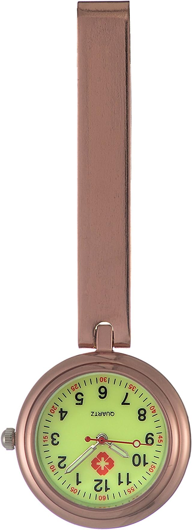 Ellemka JCM-1020 – Exquisite Nurse Watch FOB Medical Tunic Analog Functional Hospital Care-r Quartz Clip Pin Brooch Crystals Fashion Trend Art Design Luminescent Dial - Color Copper Red