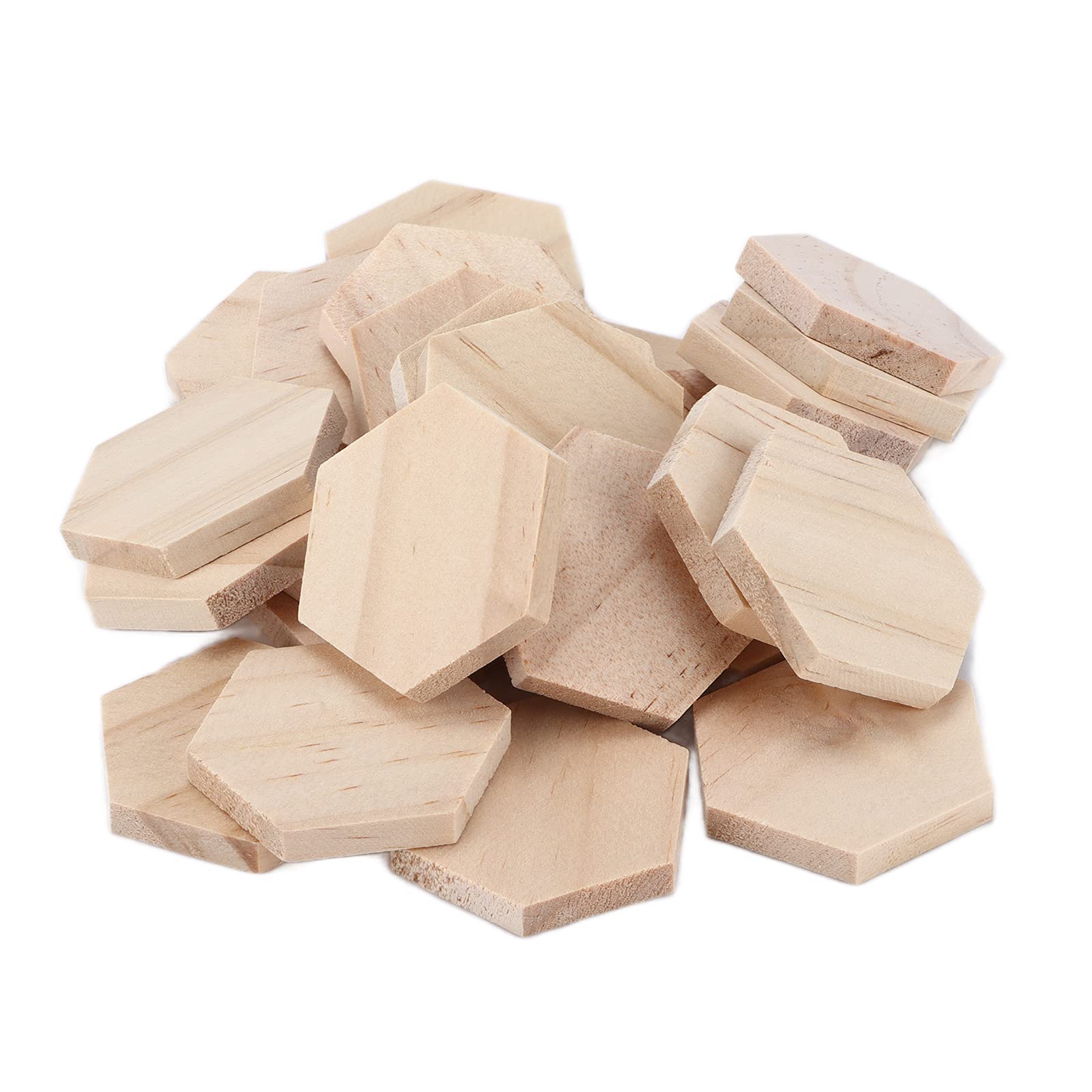 HERCHR 25Pcs Wooden Hexagon Pieces, 38mm/1.5inch Unfinished Hexagon Wood Craft Material