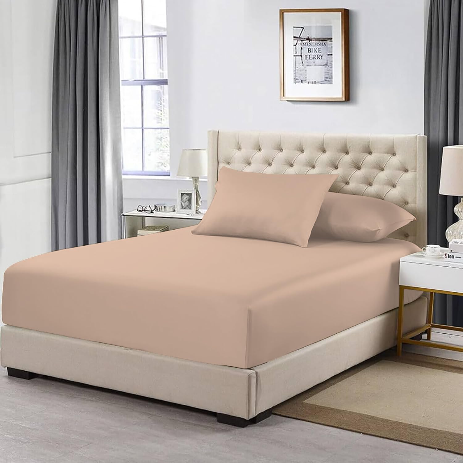 MistyMorning Extra Deep Fitted Sheet 16''/40cm, Egyptian Cotton bed sheets with 200 Thread Count, Soft & Premium quality Bedding & Linen (Mocha, Single)