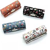 HUELE 4 Pcs Ladies Floral Lipstick Case Holder with Mirror, Cosmetic Storage Kit Makeup Travel Cases Organizer Bag for Purse