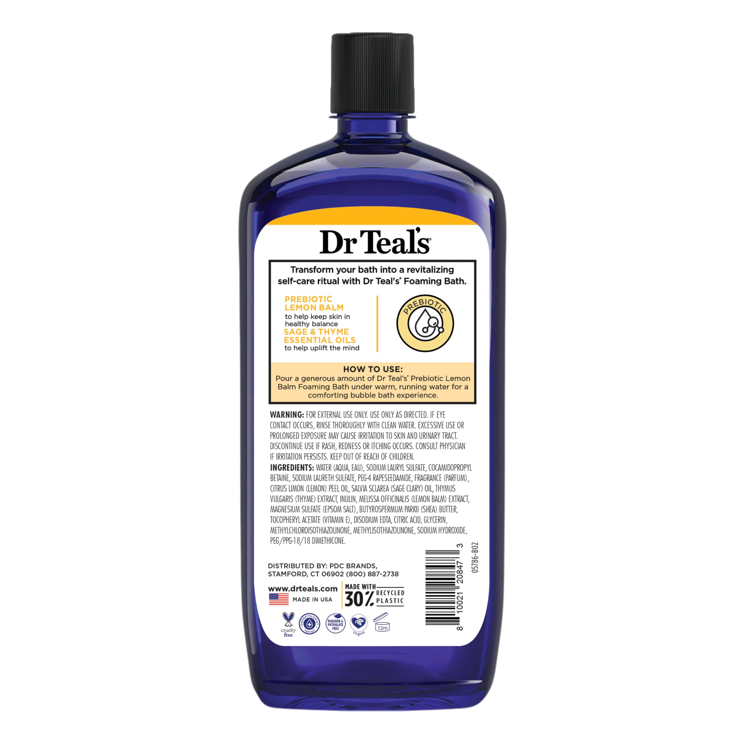 Dr Teal's Foaming Bath with Pure Epsom Salt, Prebiotic Lemon Balm & Essential Oils, 34 fl oz (Pack of 4)
