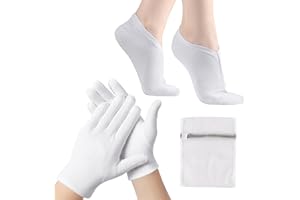 BESSLEE 12 Pairs Cotton Moisturizing Gloves and Socks Set (1 Washing Bag Included), Dry Hands Feet Overnight Lotion SPA Treat