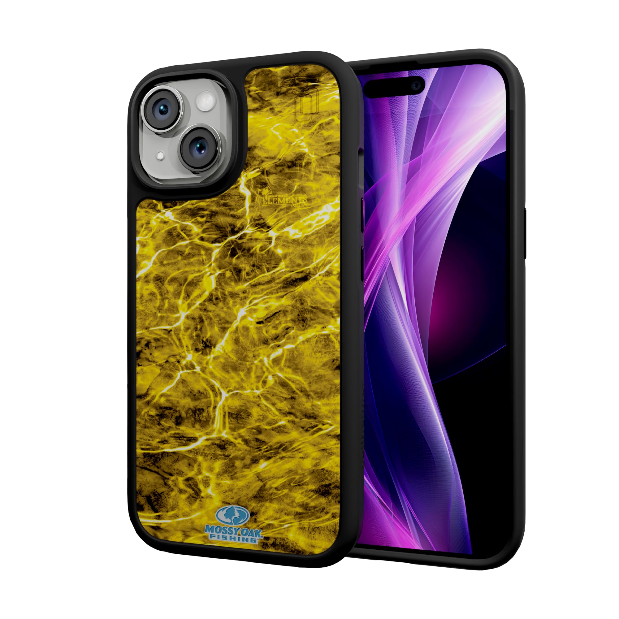 cellhelmet Fortitude Case for iPhone 15 | MagSafe Compatible | Dual Protection | Drop Test Certified | Shockproof Durable iPhone 15 Mossy Oak Case | Agua Yellowfin in Onyx Black