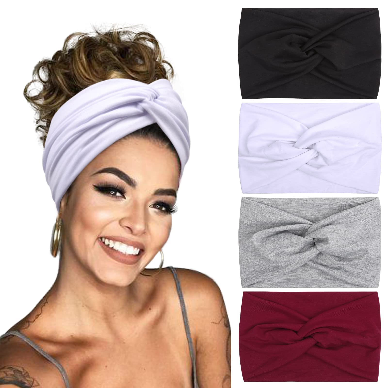 TERSE Wide Headbands for Women, 4pcs Extra Wide Hairbands Elastic Head Band Hair Accessories