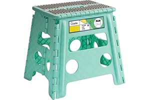 Uinicor 13" Folding Step Stool for Adults and Kids Holds Up to 300 lbs,Non-Slip Folding Stools with Handle, Compact Plastic Foldable Step Stool for Bathroom,Bedroom, Kitchen,Teal 1pc