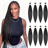 Nescorner Braiding Hair Pre Stretched, 24inch 8 Pack Black Pre Stretched Braiding Hair for Women, Yaki Straight Texture for Boho Twist Crochet Braids Hair (1B, 24Inch (Pack of 8))