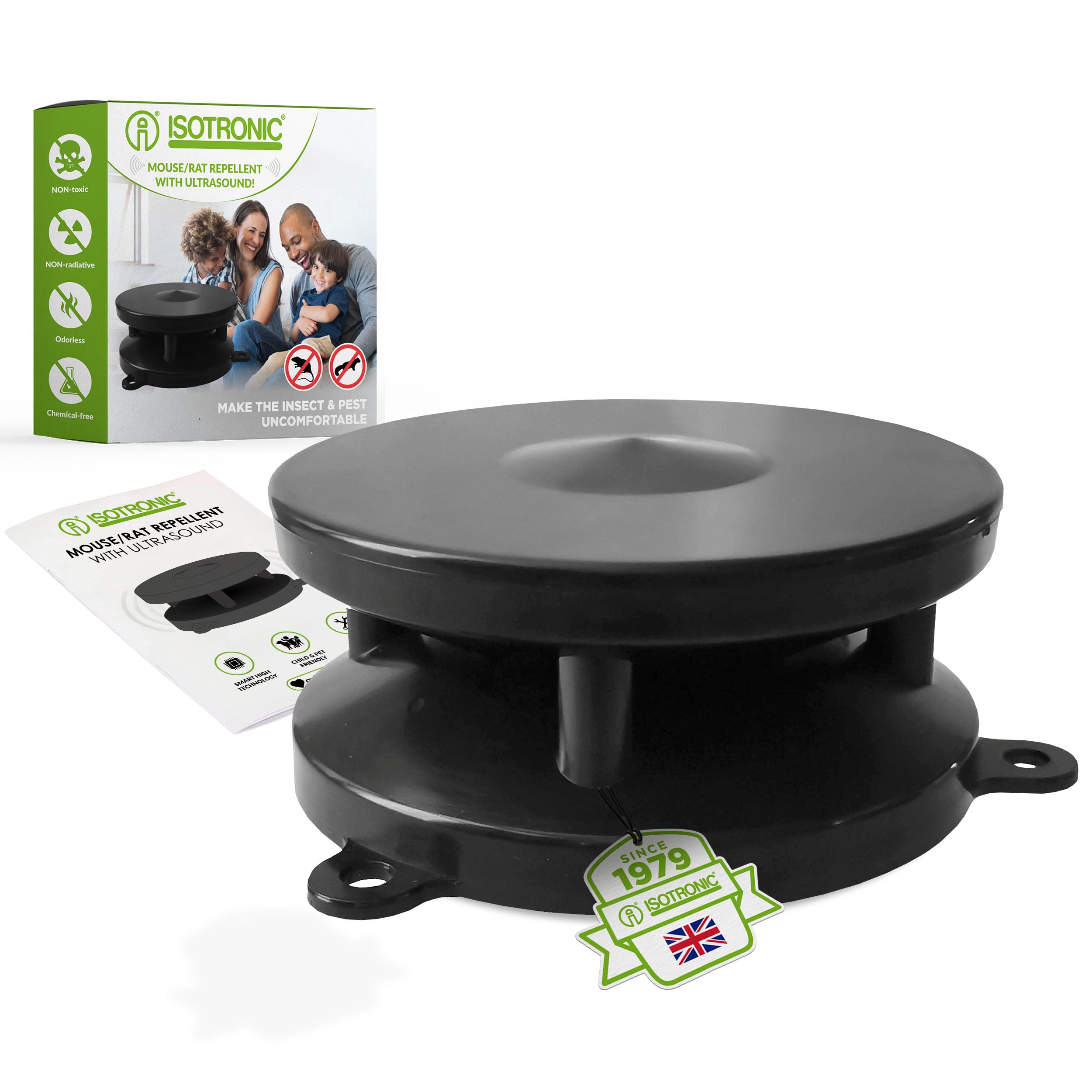 ISOTRONIC Mice Repeller/Rat Repellent Mobile 360° with Ultrasound for Home, Garage, Attic - Repels Mice, Rats, Dorman Sleepers