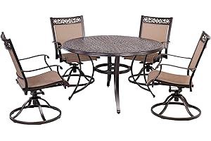 CASUAL WORLD 5 Piece Aluminum Patio Dining Set, 4 Textilene Swivel Rocker Chairs and 48 inch Round Alum Casting Table with Umbrella Hole, All-Weather Outdoor Furniture Set for Backyard, Patio, Lawn, Garden