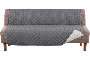 MeilleMaison Futon Sofa Slipcovers Reversible Quilted Armless Futon Cover Water Resistant Furniture Protector with Elastic Straps for Pets/Kids/Dog(Futon, Grey/Beige) (MMCLKSFDFTC1)
