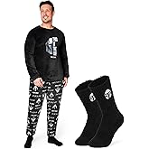Disney Star Wars Mandalorian Mens Fleece Pajama Set with Fluffy Socks Long Sleeve Top PJ Pants Loungewear Gifts for Men Teens