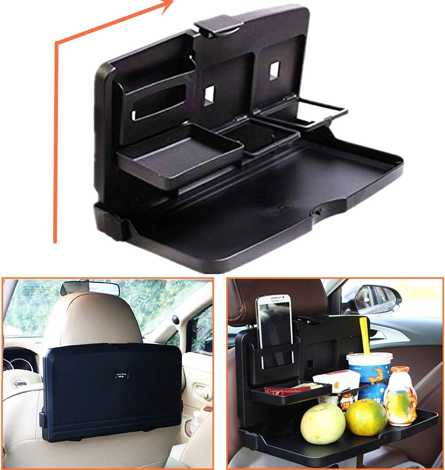 STARPIA Car Back Seat Foldable Dining Table, Universal Folding Cup Drink Holder, Auto Backseat