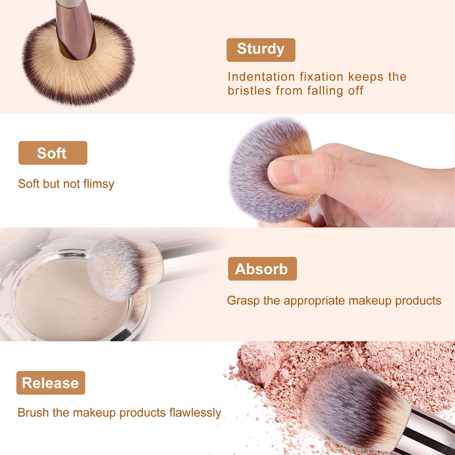 BESTOPE 18Pcs Makeup Brushes Set, 4Pcs Beauty Blender Sponge Set and 1 Brush Cleaner, Premium Synthetic Foundation Make Up Brushes Kit Champagne Gold Conical Handle: Beauty
