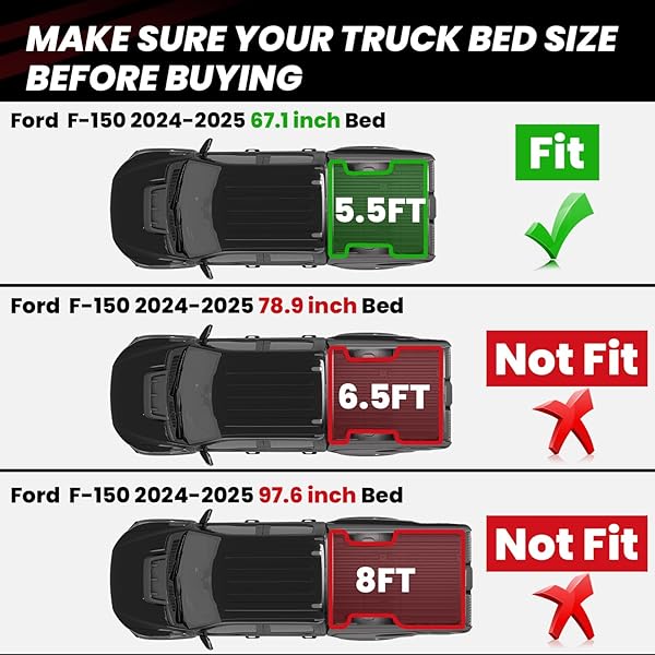 LASFIT 5.5FT BED MAT FOR FORD F-150 | F150 LIGHTNING 2026 2025 2024 67.1″ BED BOX ALL WEATHER PROTECTOR TPE TRUCK BED LINER DURABLE EASY CLEAN-NOT FIT FOR DROP IN BEDLIENR