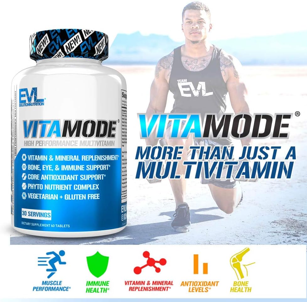 Evlution Nutrition VitaMode High Performance Men’s Multivitamin, Full Spectrum Vitamins & Minerals, Immune Health, Vitamin C & D, Zinc, Antioxidants, Skin, Hair, Bone, Eye Health (30 Servings): Health & Personal Care