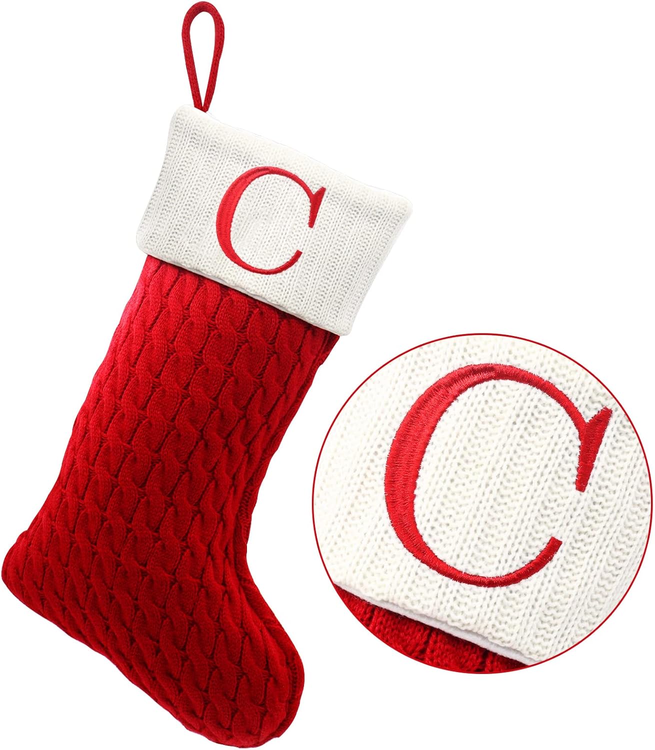 Stockings & Holders - ZOEA 20 Inches Christmas Stockings with Initials, Large Embroidered Letter Knit Christmas Stocking for Family Holiday Decorations and Xmas Gift (C, Red)