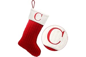 ZOEA 20 Inches Christmas Stockings with Initials, Large Embroidered Letter Knit Christmas Stocking for Family Holiday Decorations and Xmas Gift (C, Red)