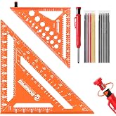 2pcs Rafter Square, 12-inch &amp; 7-inch Carpenter Sqaure Set withWoodworking Pencil, Carpenter Measuring Layout Tool,Aluminum Alloy Triangle Ruler for Woodworking- Imperial