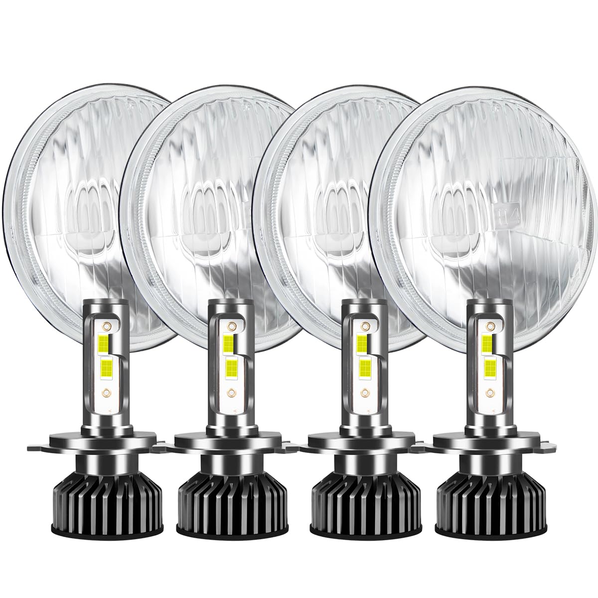 Photo 1 of IHNZCB H5006 H5001 5.75 Inch Glass Round LED Headlight Housing + H4/9003 High Low Dual Beam Light Bulbs,Sealed Beam Style,Original Classic Look