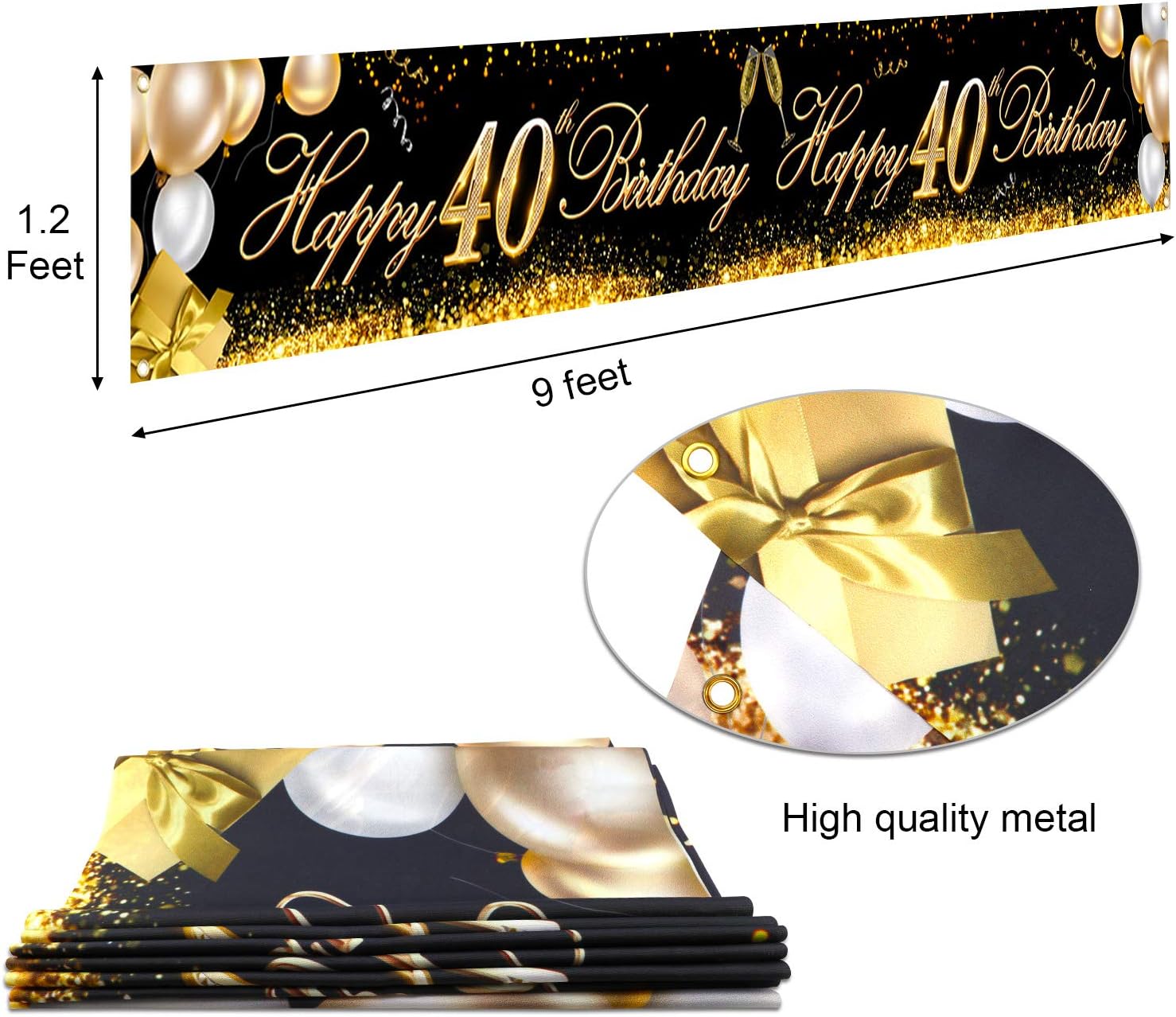 HOWAF Long Happy 40th Birthday Banner Decoration Black Gold, Banner for 40th Birthday Decoration Backdrop Garden Table Wall - Image 4