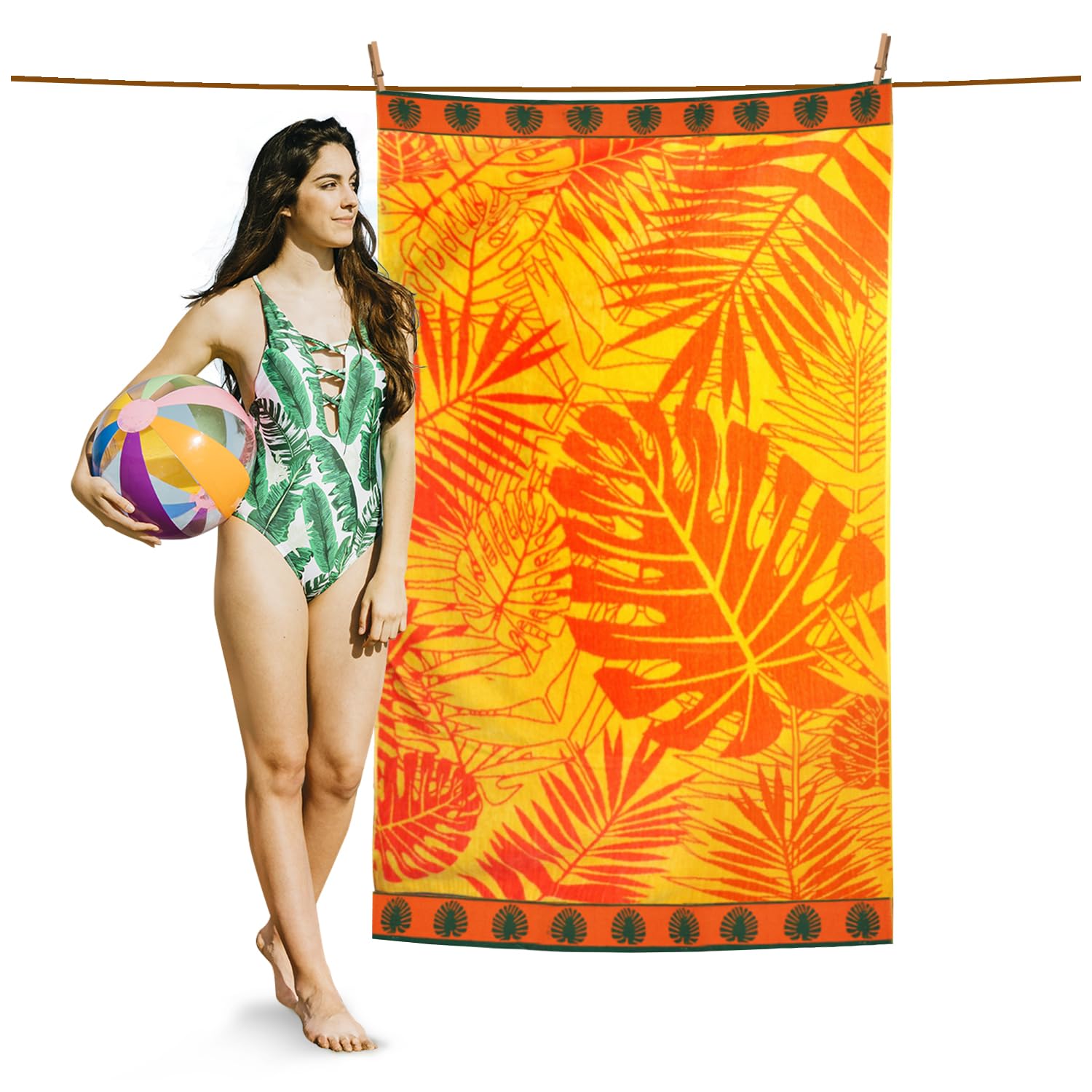 GC GAVENO CAVAILIA 1Pack 500 GSM Beach Towels For Adult, Lightweight & Super Absorbent Quick Dry Towels, Pool Towel, Camping Large Towel, Tropical Leaf Pattern Extra Large Beach Towels For Adult