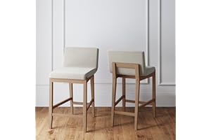 Nathan James Gracie Modern Counter Height Bar Stool with Back, Counter Stool Upholstered Chair with Natural Flax White Fabric and Brushed Wooden Legs, Natural Flax/Brown, Set of 2