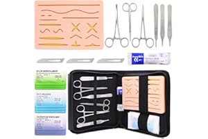 Suture Practice Kit, WELLiSH Suturing Training Kit Include Durable Silicone Suturing Pad with17 Pre-Cut Wounds, Total 19 Prac
