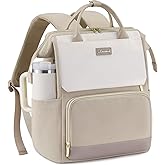 LOVEVOOK Laptop Backpack for Women with Giant Tumbler Holder Pocket, 15.6 inch Travel Work Backpack Purse for Nurse Teacher, Waterproof School Bag College Bookbag Cute Casual Daypack for Girls Khaki