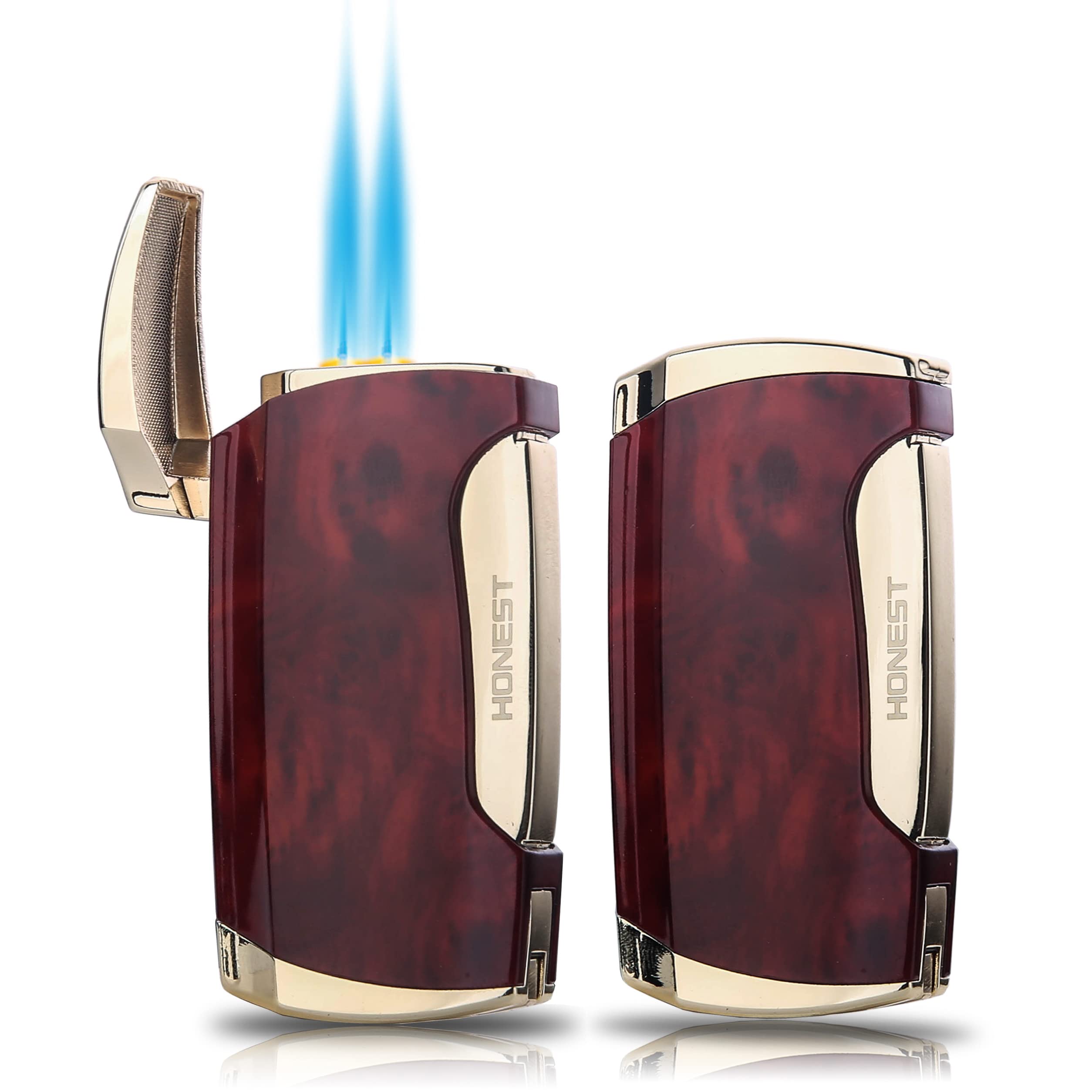 Photo 1 of Metal Lighter Double Jet Flame Butane refillable Lighter Shipped Without Gas (2PCS Brown)