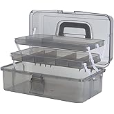Saim Storage Bins,Three-Layer Multipurpose Art & Craft Storage Container,Carry Tackle Organizer,Medicine Cosmetic Art Supply Box for Art Supply Makeup Hair Accessories Painting Tools - Gray