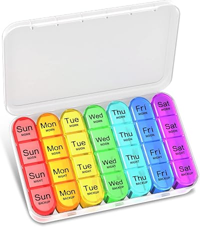 Betife Pill Box 7 Day 4 Times a Day Transparent Weekly Organizer