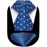 HISDERN Polka Dot Ties for Men Classic Silk Ties and Pocket Square Formal Business Necktie Handkerchief Wedding Party