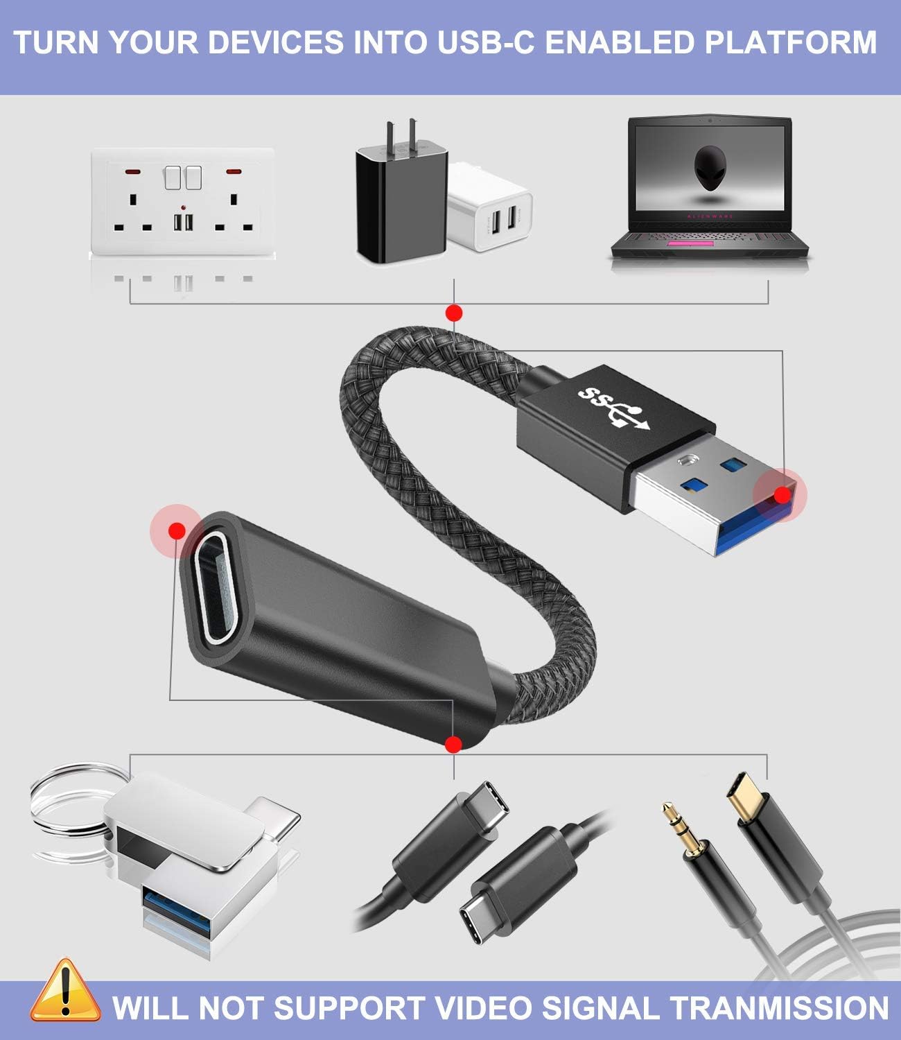BASESAILOR USB 3.0 to USB C Adapter 0.2M/2Pack,USBC Female to A Male Cable,5Gbps 3.1 Type C Charger Connector for Apple iPhone 17 17e Air 16 15 Pro Max,iPad Mini,Samsung Galaxy S26 S25 S24 S23,Z Flip - Image 5