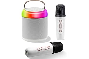 BUPTO Newest Portable Karaoke Machine,Portable Bluetooth Speaker with 2 Wireless Microphone for Kids Adults, Birthday Gifts for Boys and Girls(White)