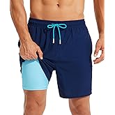 KAIUA SURF Mens Swim Trunks with Compression Liner 7 Inch Inseam Quick Dry Mens Swimming Shorts Bathing Suit
