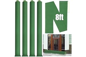 Threan 4 Pcs Long Canvas Sandbags for Flooding Sand Tube Bags Flood Protection Thickened Reusable Rain Wind Flood Barrier with Elastic Band Water Barrier Tube for Door Rain Control, Green (8 ft)