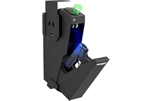 movgul Gun Safe, Biometric Drop Down Bedside Gun Safe Quick Access Handgun Safe Mount Pistol Safe for Desk, Car, Nightstand