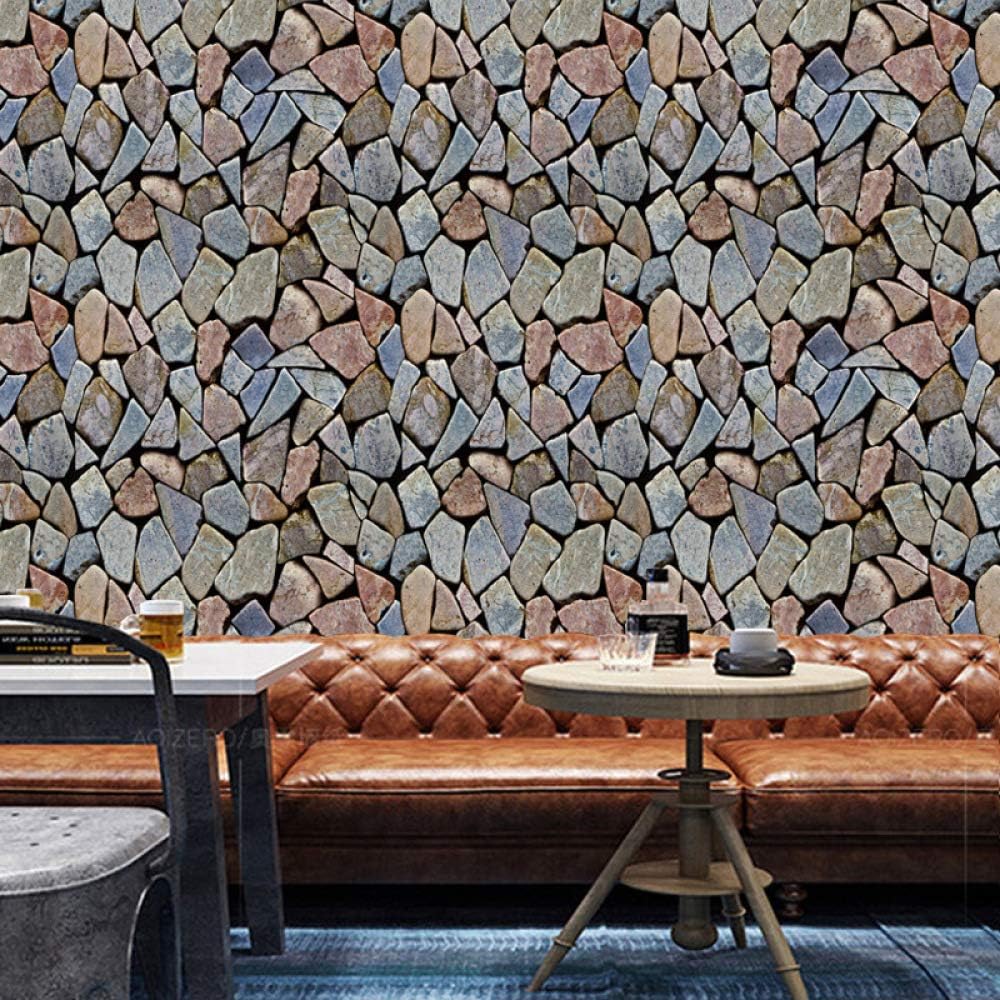Self-Adhesive Wallpaper Background Wall Simulation Rock Pattern Brick Wall Sticker Painting Decoration Living Room 3D Sticker Stone 45cm*10m